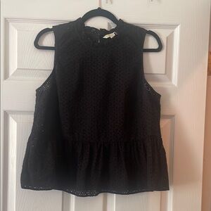 Boden Elegant Black Broderie Sleeveless Peplum Top size 10
